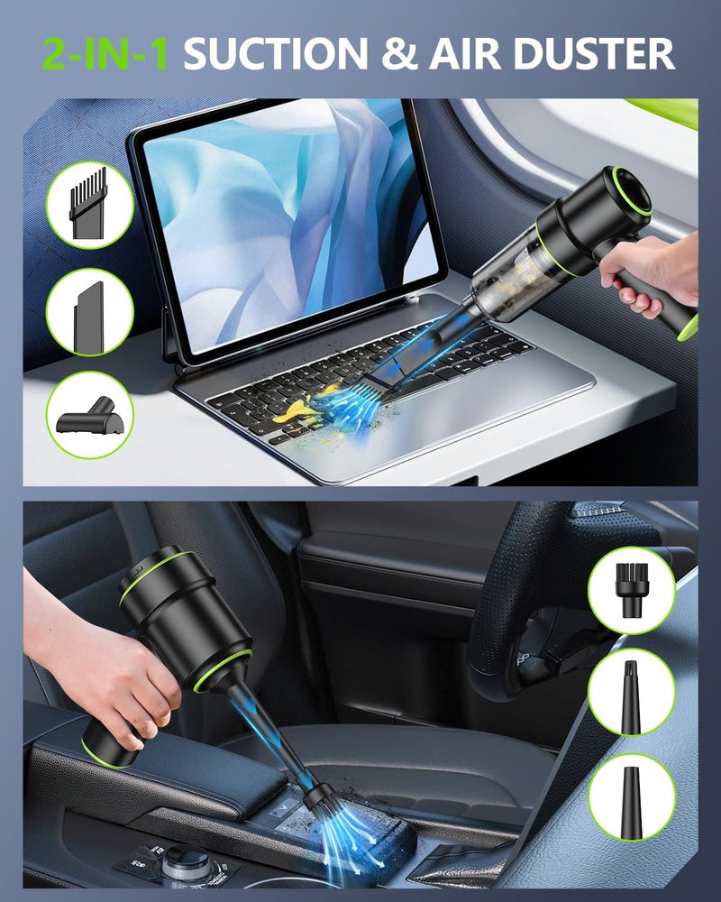 MM Handheld Car Vacuum Portable Cordless 12000PA, 2 in 1 Handheld Vacuum Cleaner and Air Duster with Multi-Nozzles and LED Light, Mini Hand Held Vacuum Rechargeable for Home, Car, Office, Pet Hair - Image 2